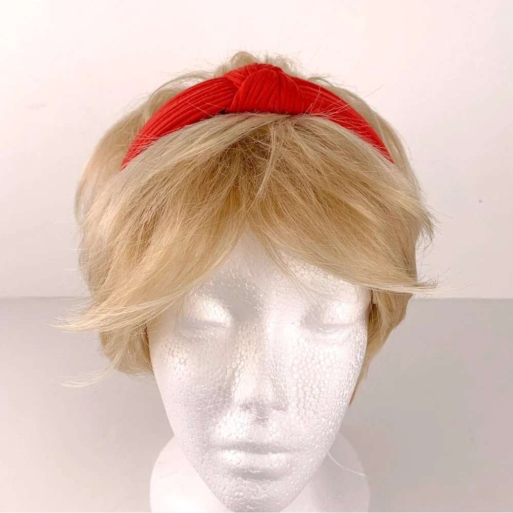 Red ribbed headband women's unbranded hair band red fabric with top knot detail